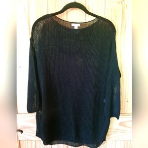 J Jill Black 3/4 Sleeve Side Slits Lightweight See-Through Woven Tunic Style S